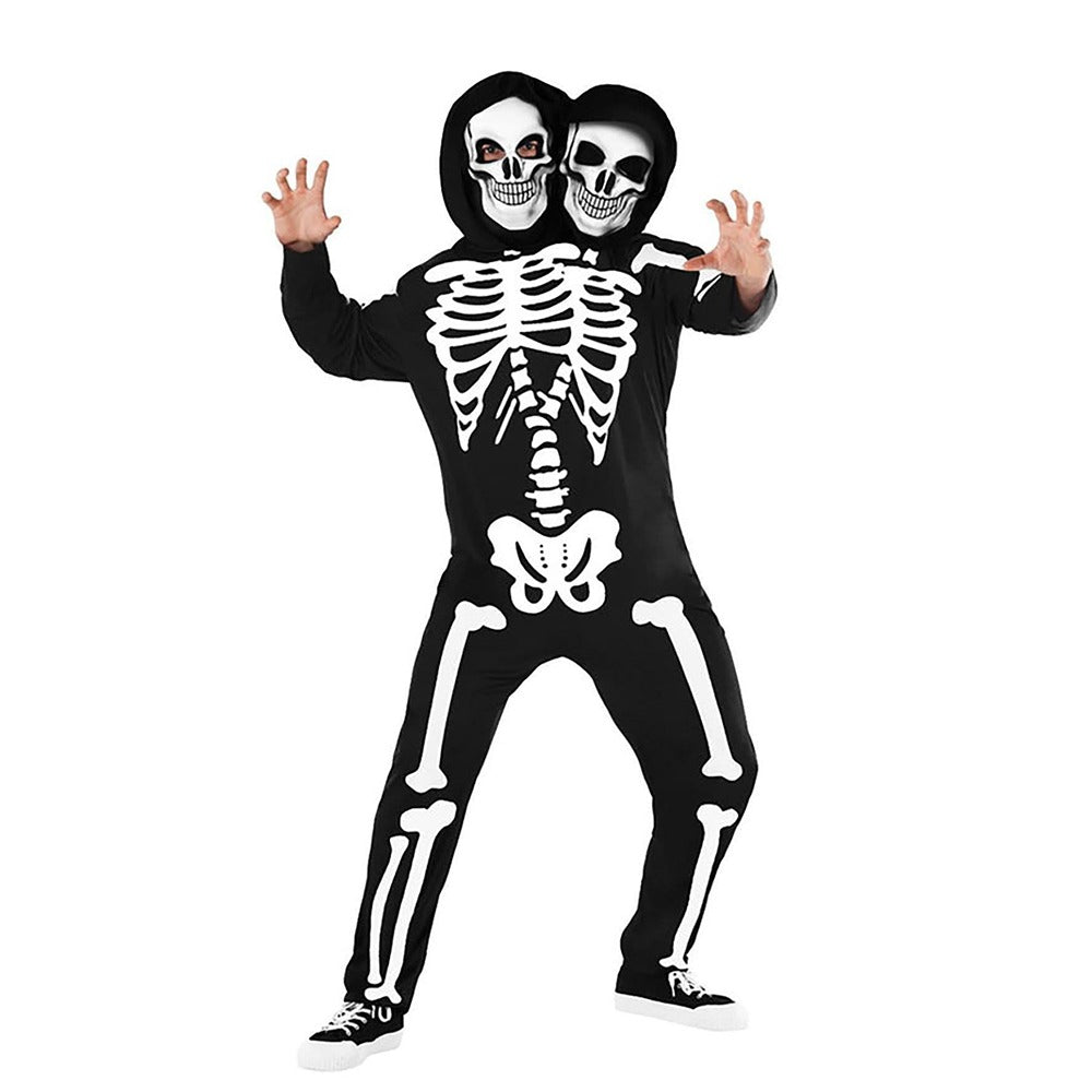 Double Headed Two Person Skeleton Adult Costume - Black and White