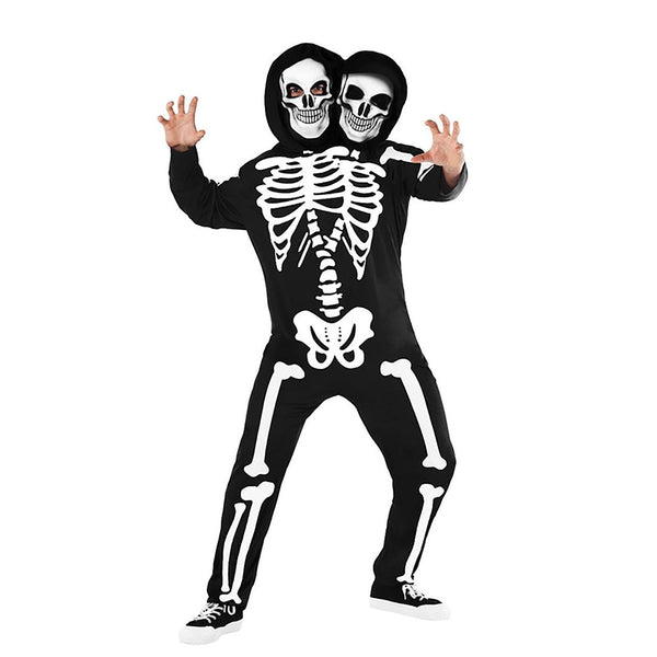 Double Headed Two Person Skeleton Adult Costume - Black and White