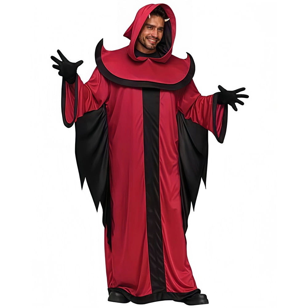 Crimson Hellfire King Adult Hooded Costume - Red and Black, Floor-Length