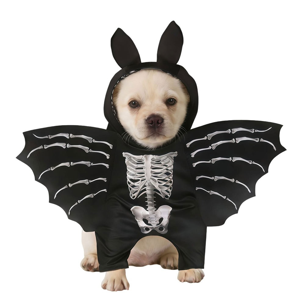 Skeleton Bat Pet Halloween Costume - Bone Print Wings and Hood