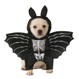 Skeleton Bat Pet Halloween Costume - Bone Print Wings and Hood