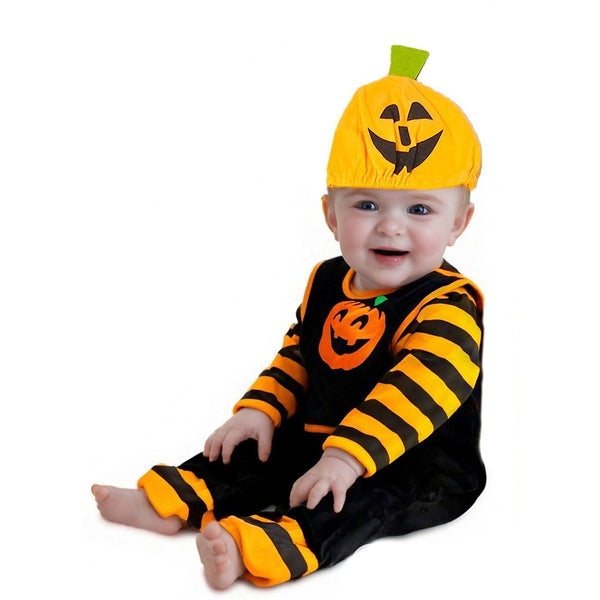 Baby Pumpkin Halloween Costume - Hat, Striped Sleeves and Footless Design