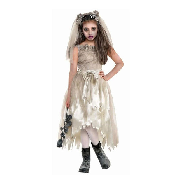 Girls' Vintage Undead Bride Costume - Ivory and Grey, Bridal Veil