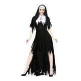 Adult Wicked Nun Fancy Dress Costume - Black and White, Tattered Hem
