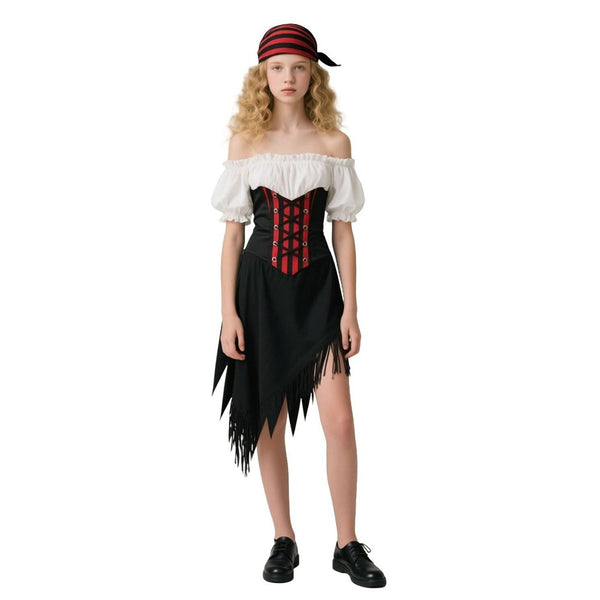 Captain's Daughter Adult Pirate Costume - Black, White and Red