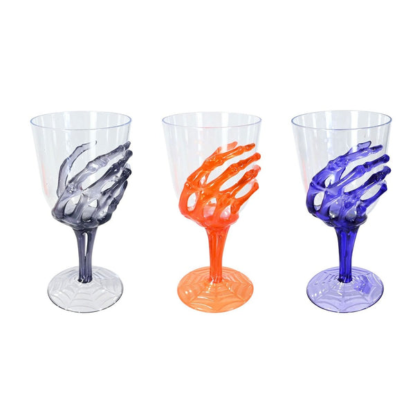 Gothic Skeleton Hand Wine Glass with Spiderweb Base - 429ml, Assorted Colours