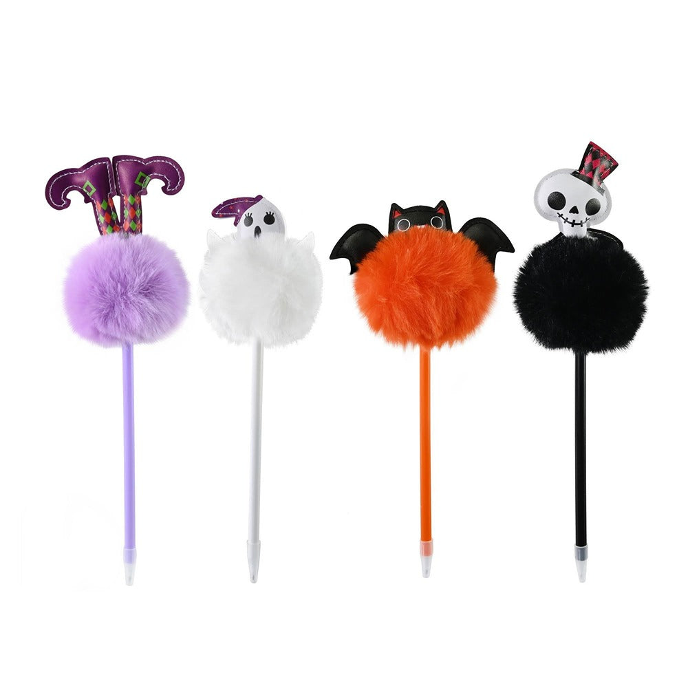 Boo Puffy Pom-Pom Novelty Pens - Assorted Halloween Designs and Colours