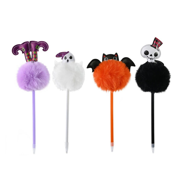 Boo Puffy Pom-Pom Novelty Pens - Assorted Halloween Designs and Colours