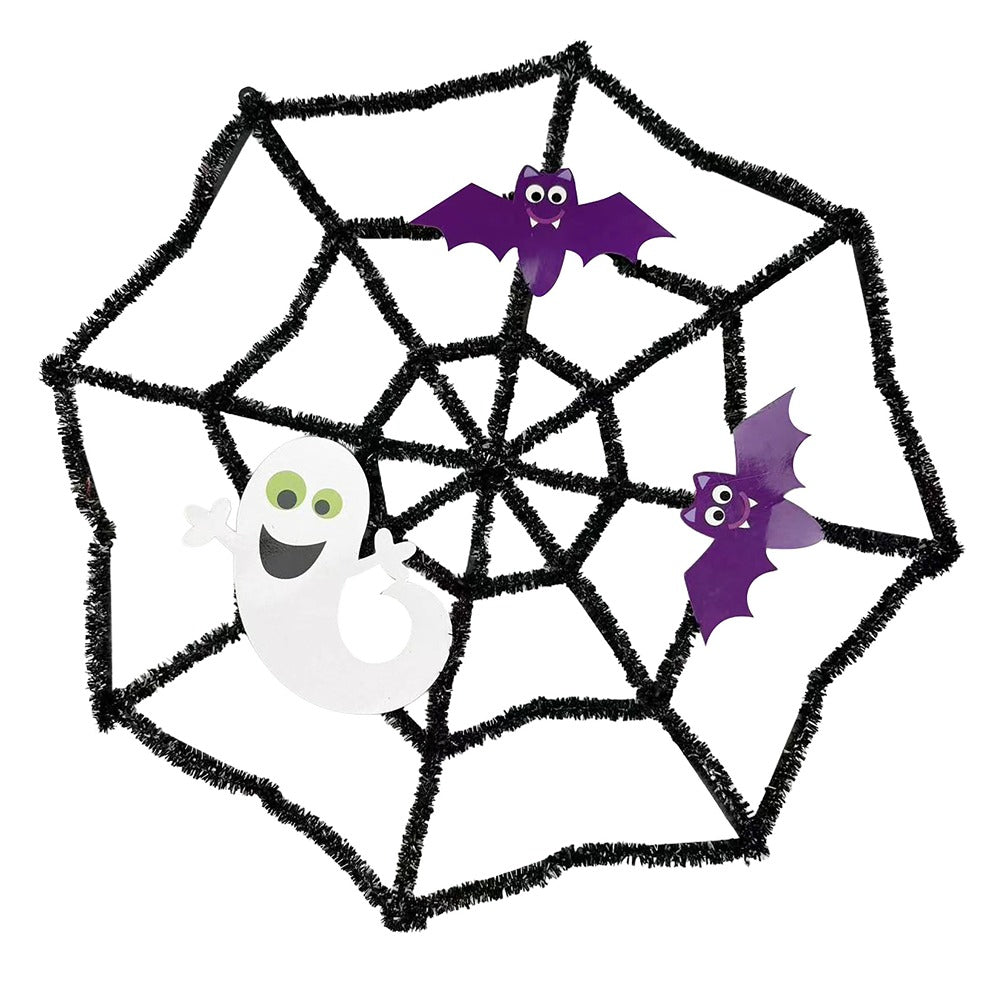 Hanging Tinsel Spider Web Halloween Decoration - 40cm, Ghost and Bats