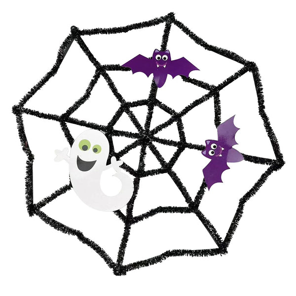 Hanging Tinsel Spider Web Halloween Decoration - 40cm, Ghost and Bats