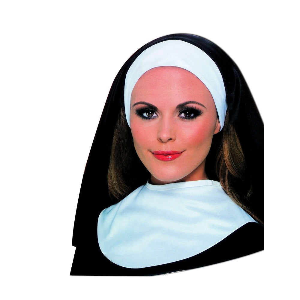 Nun Costume Headpiece Accessory Set - Black and White Veil with Wimple
