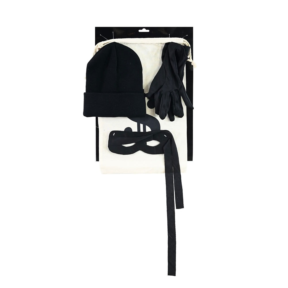 Robber Fancy Dress Accessory Set - Beanie, Eye Mask, Gloves and Loot Bag