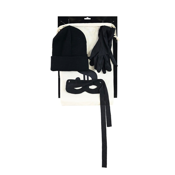 Robber Fancy Dress Accessory Set - Beanie, Eye Mask, Gloves and Loot Bag