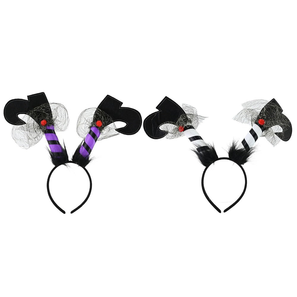 Witch Legs Halloween Costume Headband - Assorted Designs, Black Mesh