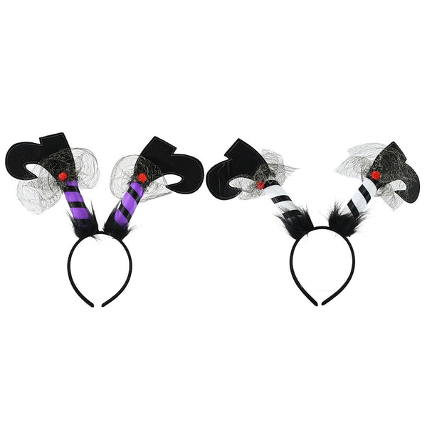 Witch Legs Halloween Costume Headband - Assorted Designs, Black Mesh