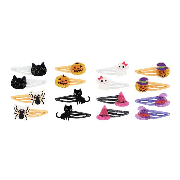 Halloween Glitter Snap Hair Clips - Pack of 4, Assorted Designs and Colours