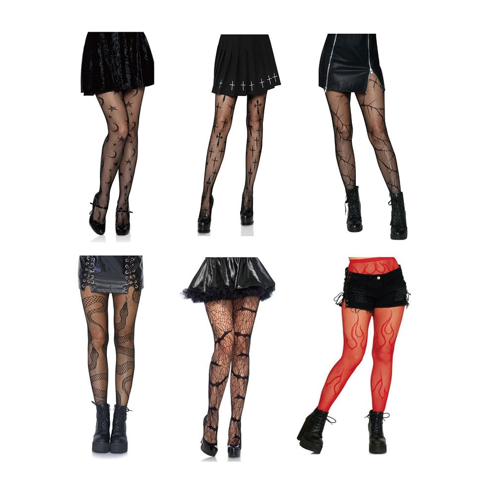 Spooky Gothic Fishnet Stockings - Assorted Designs and Colours