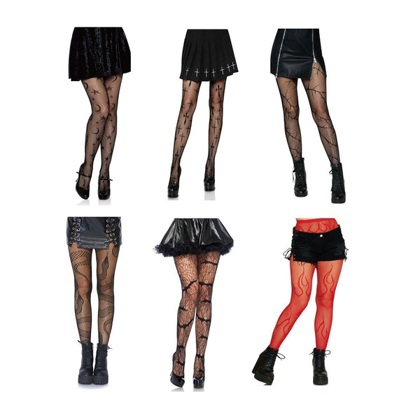 Spooky Gothic Fishnet Stockings - Assorted Designs and Colours