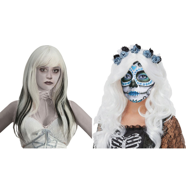 Adults' Long Halloween Costume Wig - Assorted Black and White Designs