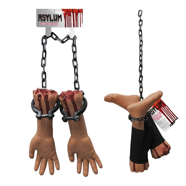 Halloween Bloody Severed Limbs with Chains Props | Asylum Theme, 35 x 12 x 7cm