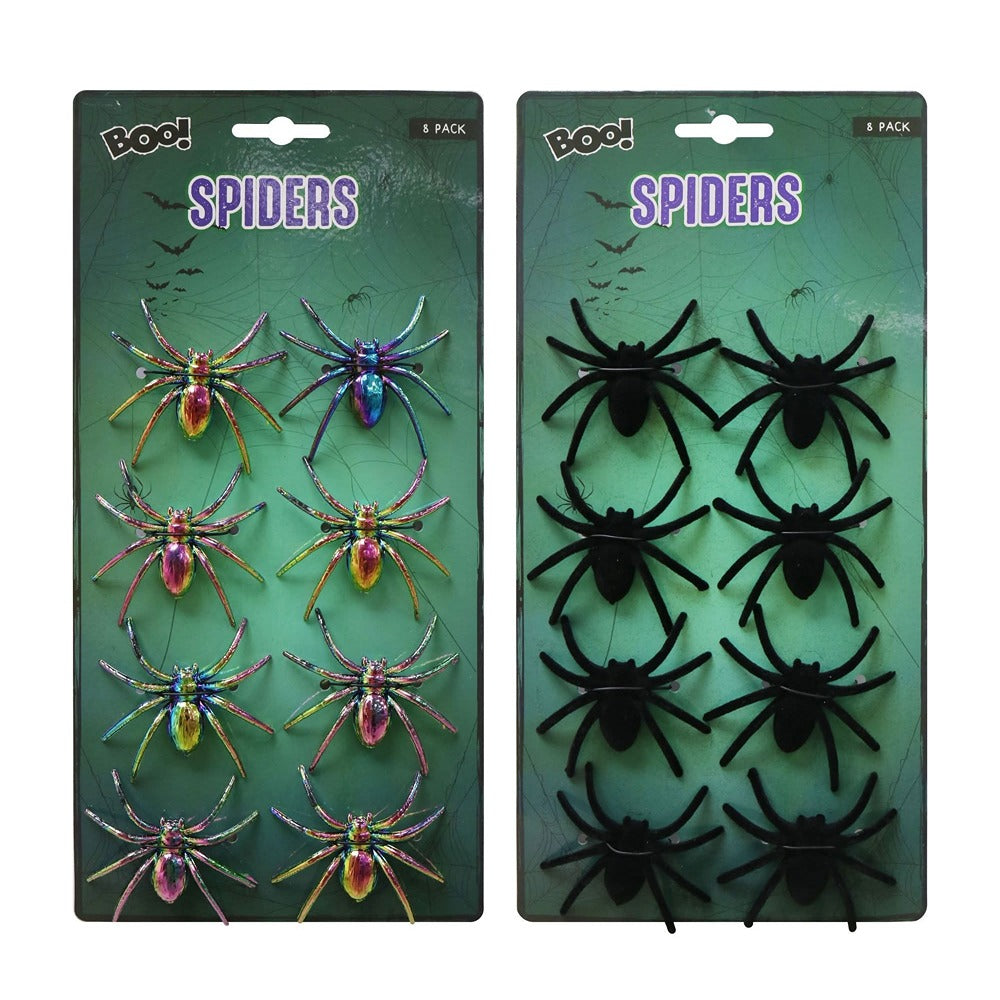 Creepy Spider Halloween Decorations - Pack of 8, Assorted Designs