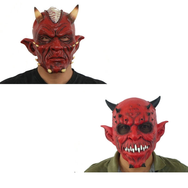 Halloween Red Devil Latex Mask with Black Horns | Adult One Size