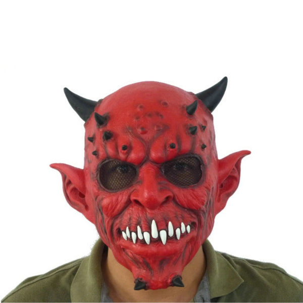 Halloween Red Devil Latex Mask with Black Horns | Adult One Size