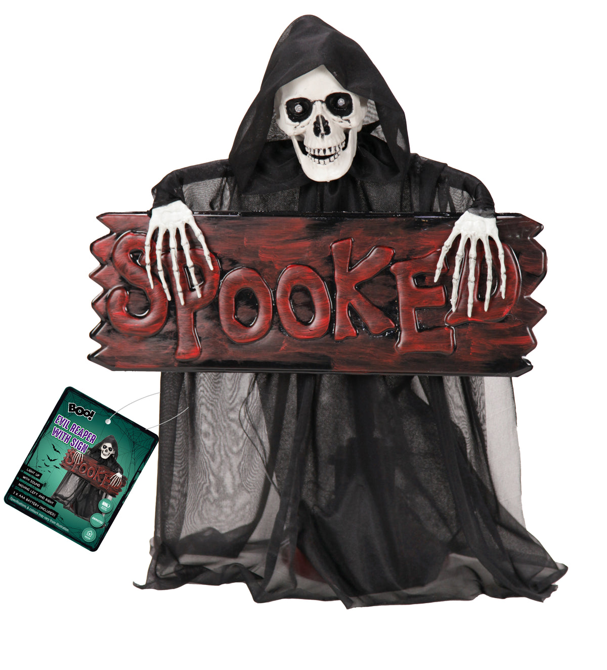 Boo! Evil Reaper with Spooked Sign | 46cm