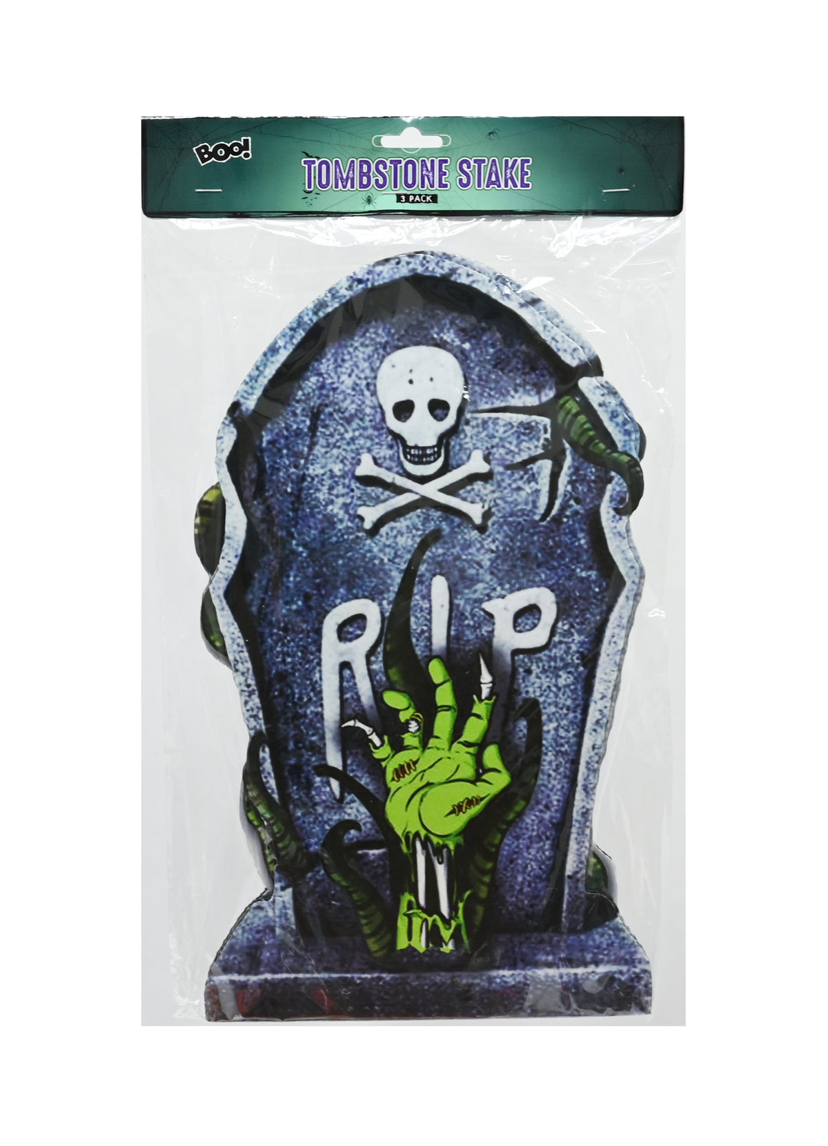 Boo! RIP Tombstone Stake with Skull | Pack of 3