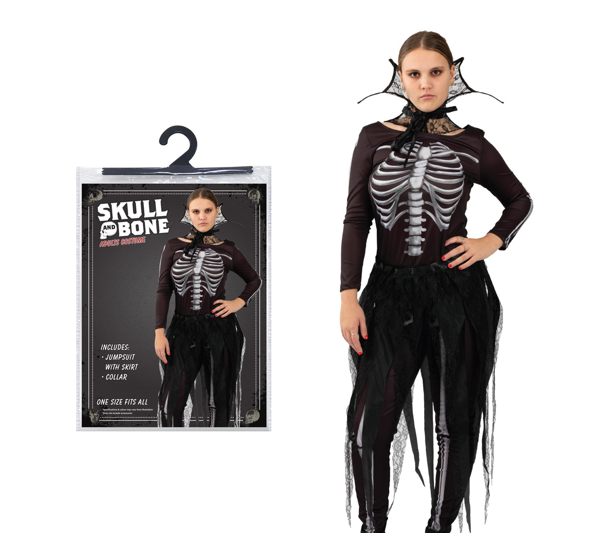 Boo! Skull &amp; Bone Ladies Gothic Skeleton Costume | One Size