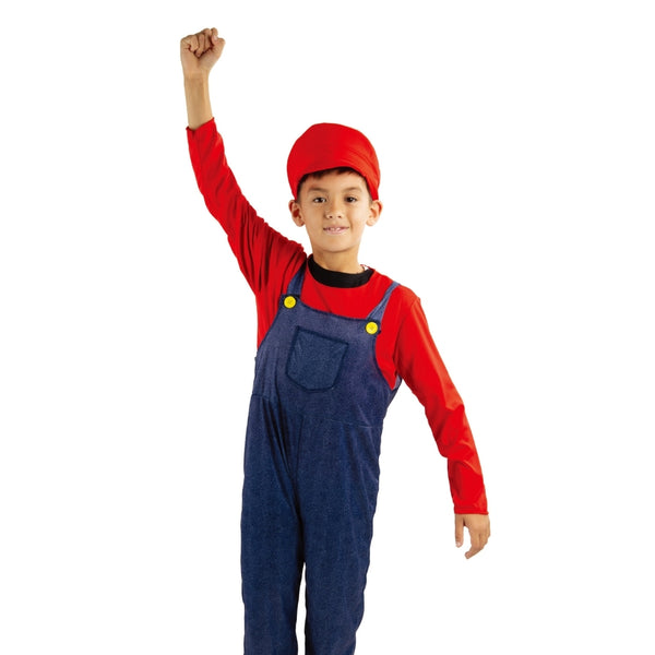Kids Red Plumber Overalls Halloween Costume | 3 Sizes Available