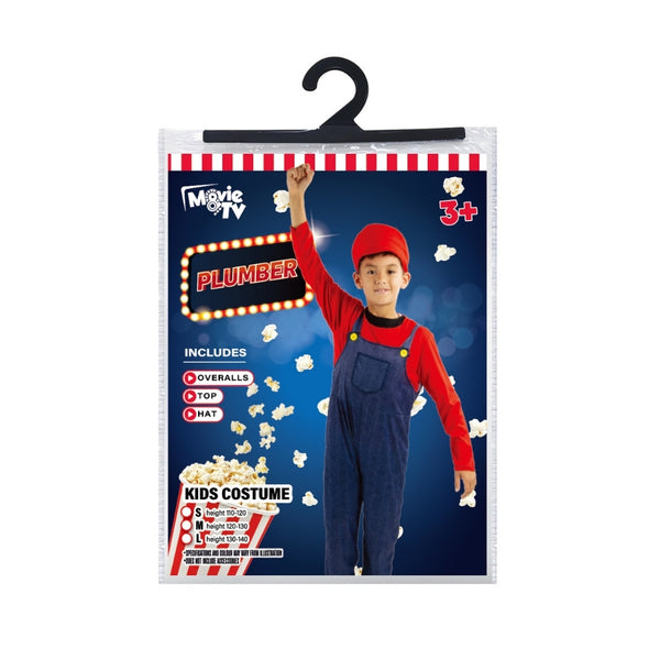 Kids Red Plumber Overalls Halloween Costume | 3 Sizes Available
