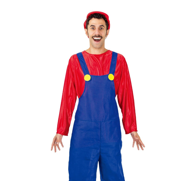Adult Red Plumber Halloween Costume Overalls | One Size Fits Most