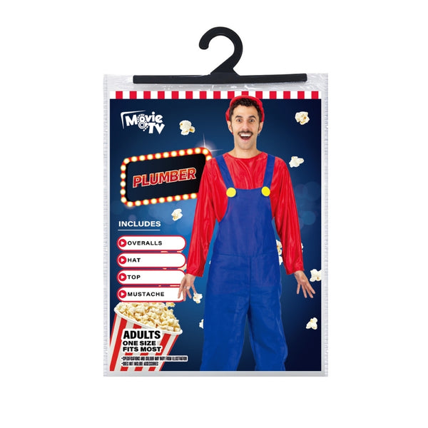 Adult Red Plumber Halloween Costume Overalls | One Size Fits Most