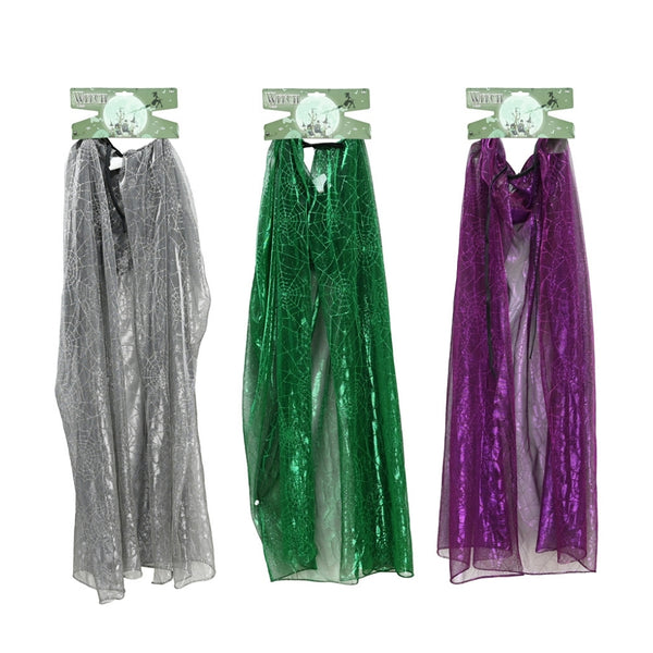 Halloween Witch Spider Web Cape | 150 x 100cm Black Costume Accessory