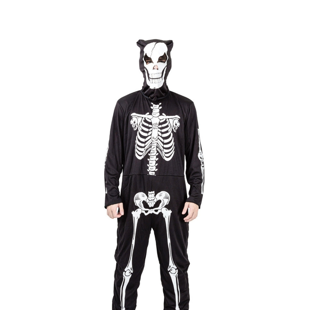 Adult Halloween Skeleton Jumpsuit Costume with Mask | Black and White