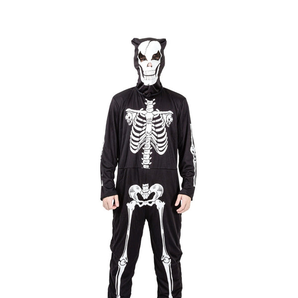Adult Halloween Skeleton Jumpsuit Costume with Mask | Black and White