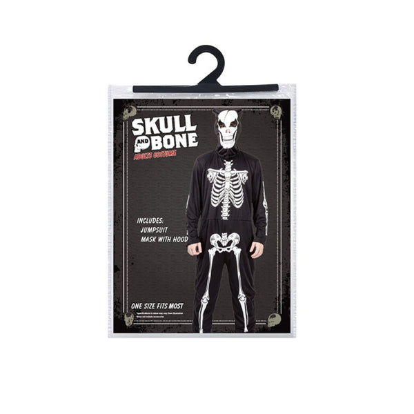 Adult Halloween Skeleton Jumpsuit Costume with Mask | Black and White