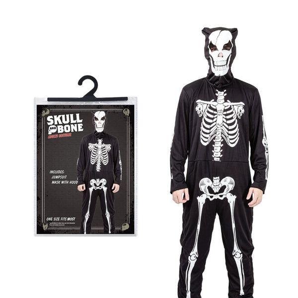 Adult Halloween Skeleton Jumpsuit Costume with Mask | Black and White