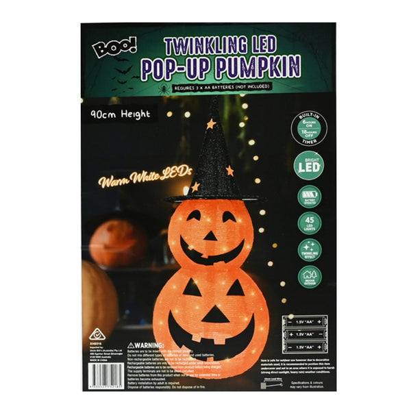 LED Pumpkin Stack Halloween Decoration with Witch Hat | Battery Operated, 95cm