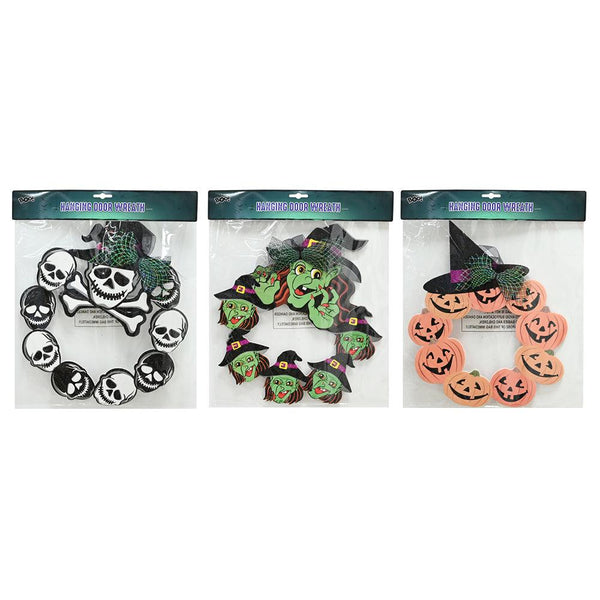 Halloween Hanging Door Wreath 39Cm Asst