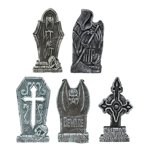 Halloween Tombstone Decorations | 42cm, Pack of 5, Assorted Designs