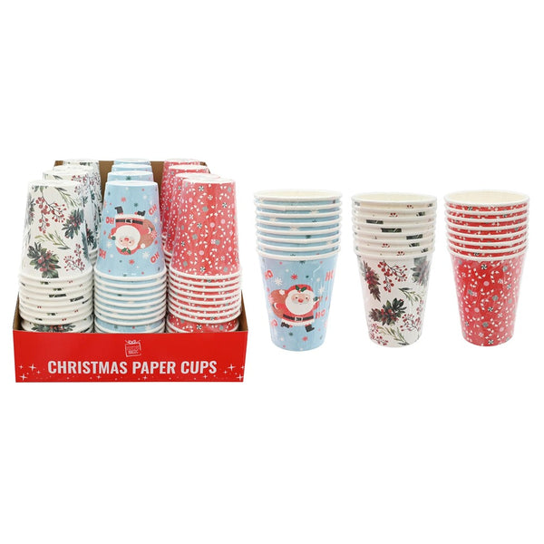 Festive Magic Christmas Paper Cups - 250ml, Pack of 8, Assorted Designs