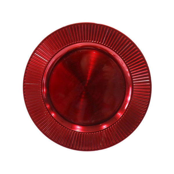 Festive Magic High-Shine Metallic Fluted Charger Plate - Red, 33cm