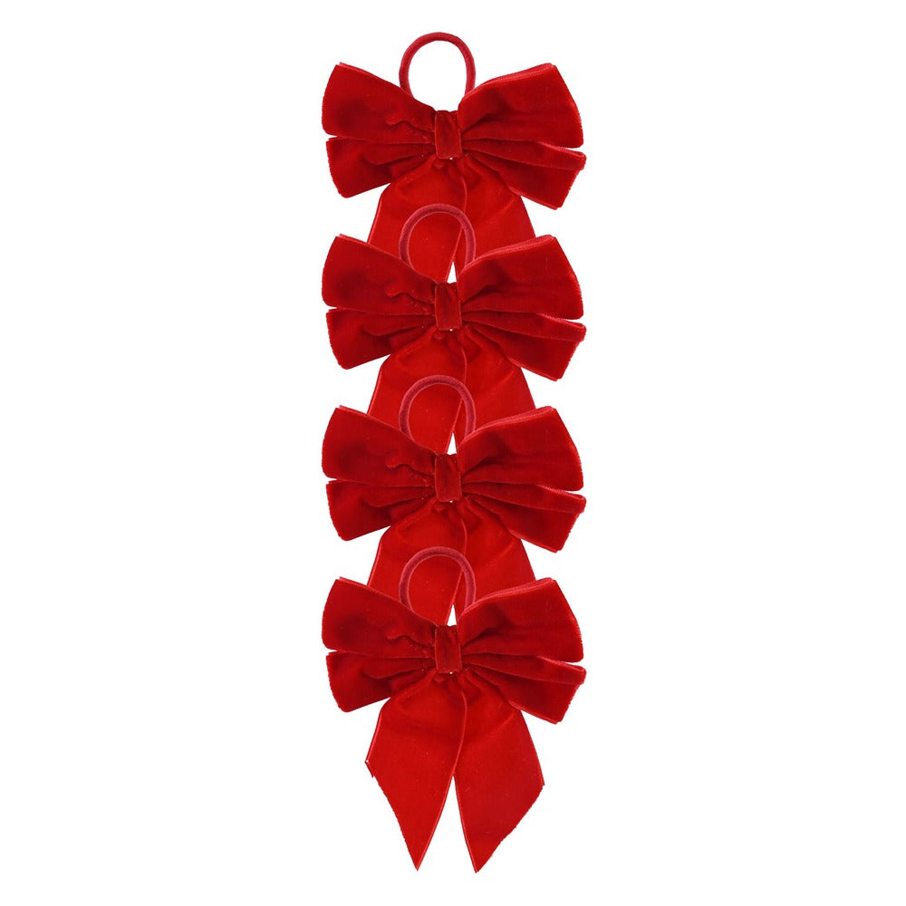 Festive Magic Mini Red Bow Christmas Napkin Rings - Velvet Look, Pack of 4