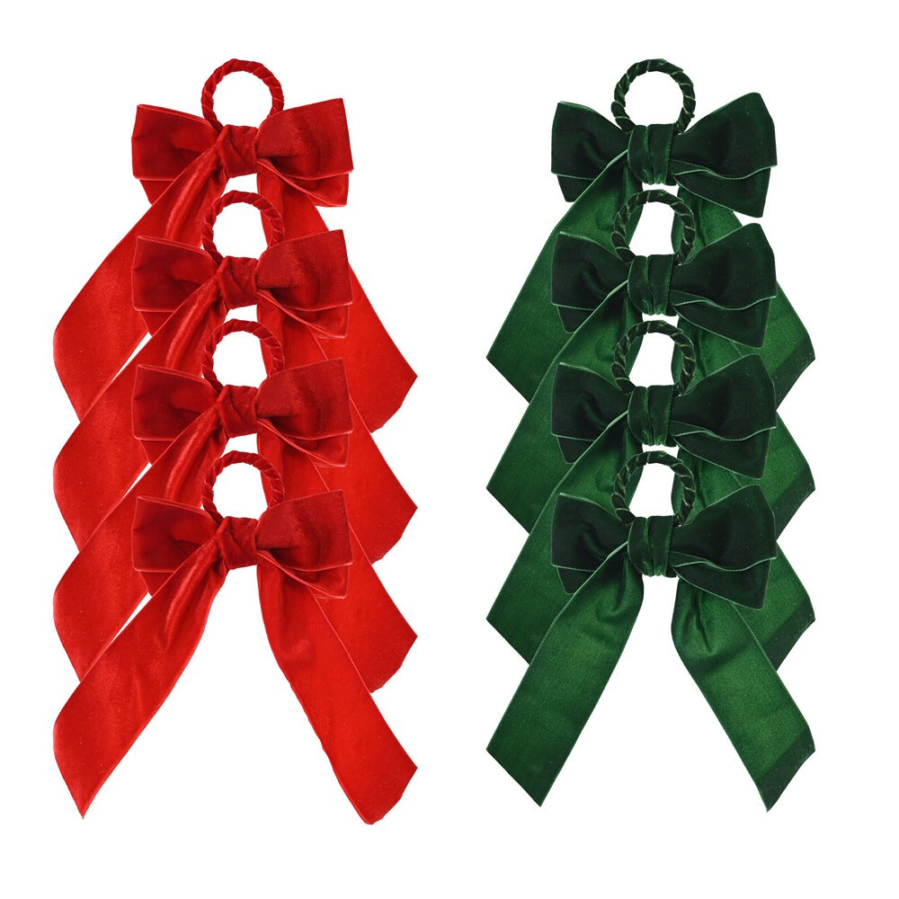 Festive Magic Velvet Bow Napkin Rings - Pack of 4, Assorted Colours