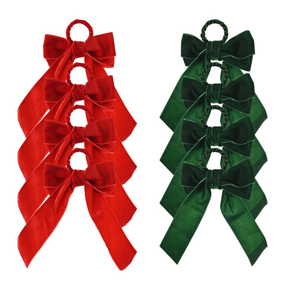 Festive Magic Velvet Bow Napkin Rings - Pack of 4, Assorted Colours