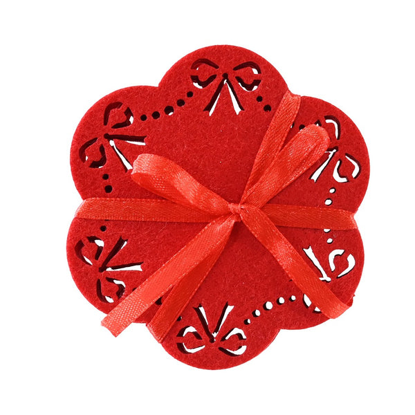 Festive Magic Christmas Bow Felt Drinks Coasters - Red, Pack of 4
