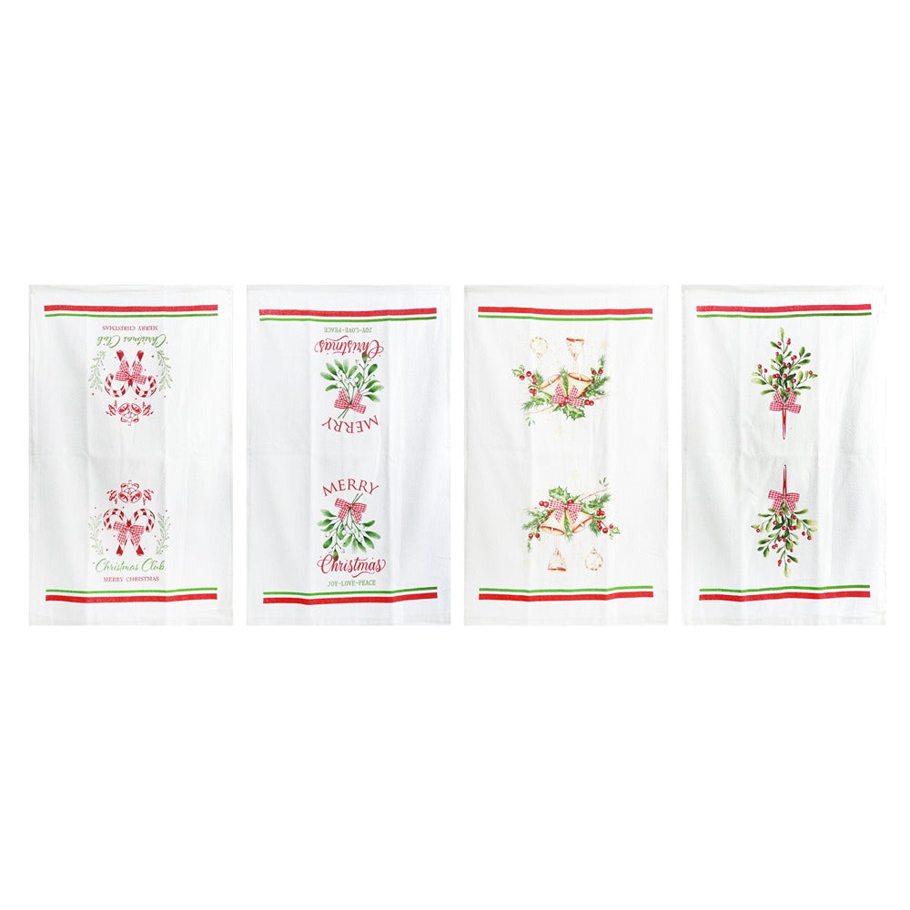 Festive Magic Assorted Cotton Christmas Tea Towel - Red, Green and White