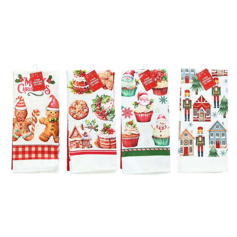 Festive Magic Christmas Tea Towels - Pack of 2, Assorted Designs and Colours